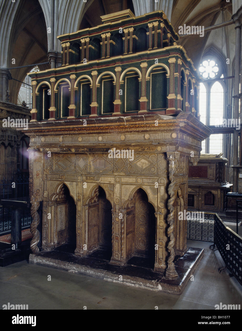 Shrine of Edward the Confessor (died 1066) behind High Altar of Westminster Abbey, London England. Stock Photo