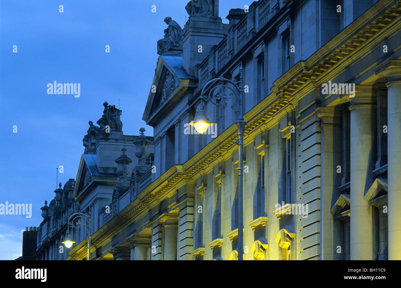 Leinster House, the illuminated facade of the parliament in the evening, Merrion Street Upper, Dublin, Ireland, Europe Stock Photo