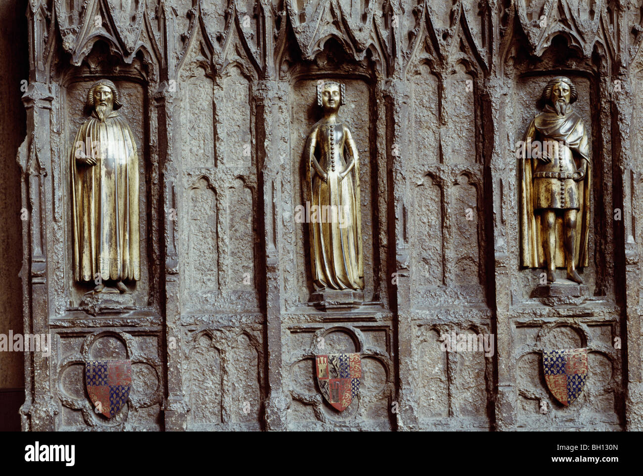 Edward III tomb in Westminster Abbey. Bronze weepers (or statuettes) of his children round the tomb. Stock Photo