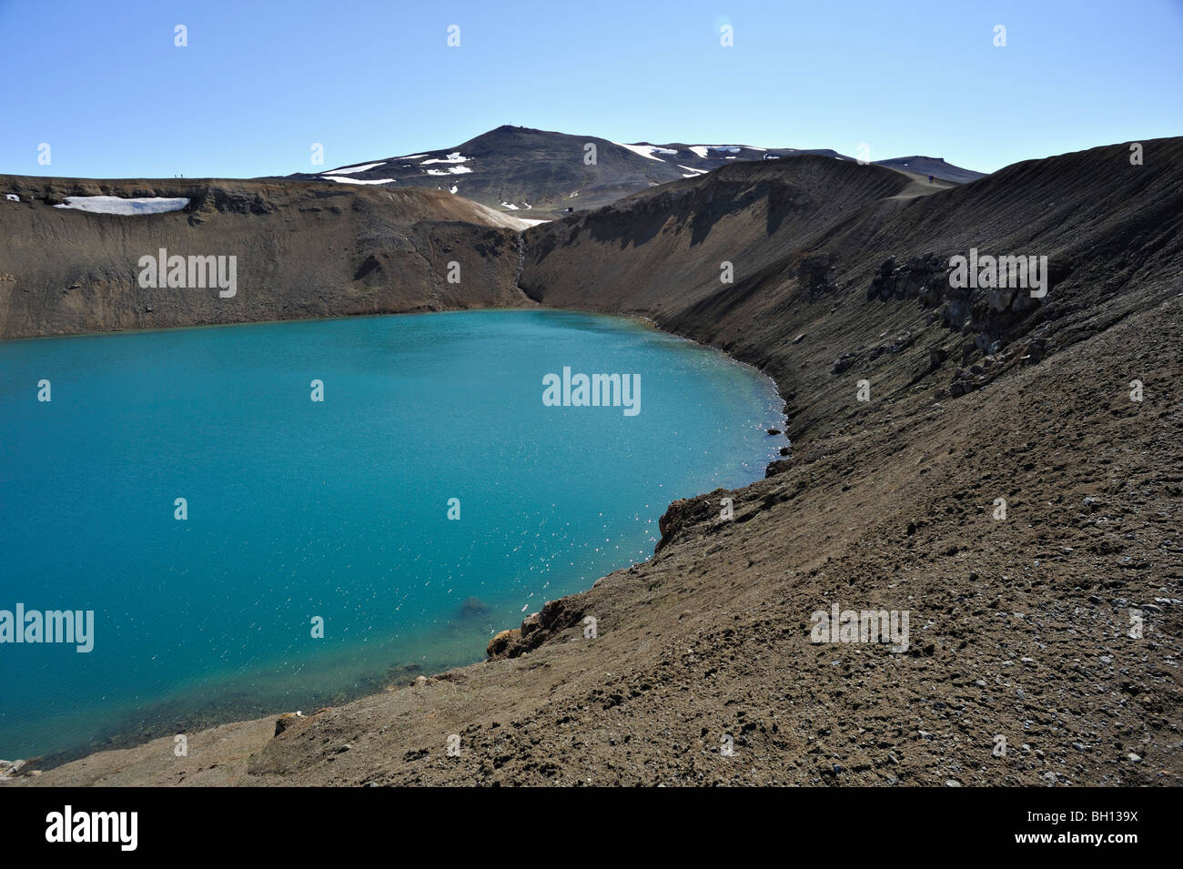 The water-filled explosion-crater or viti of the Krafla volcano near Myvatn in northern Iceland Stock Photo