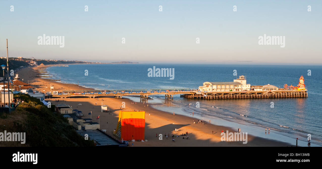 Panoramic view of the beach and Victorian Pier at Bournemouth in Dorset in south west England UK Stock Photo