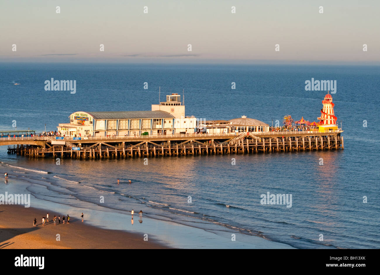 View of the beach and Victorian Pier at Bournemouth in Dorset in south west England UK Stock Photo