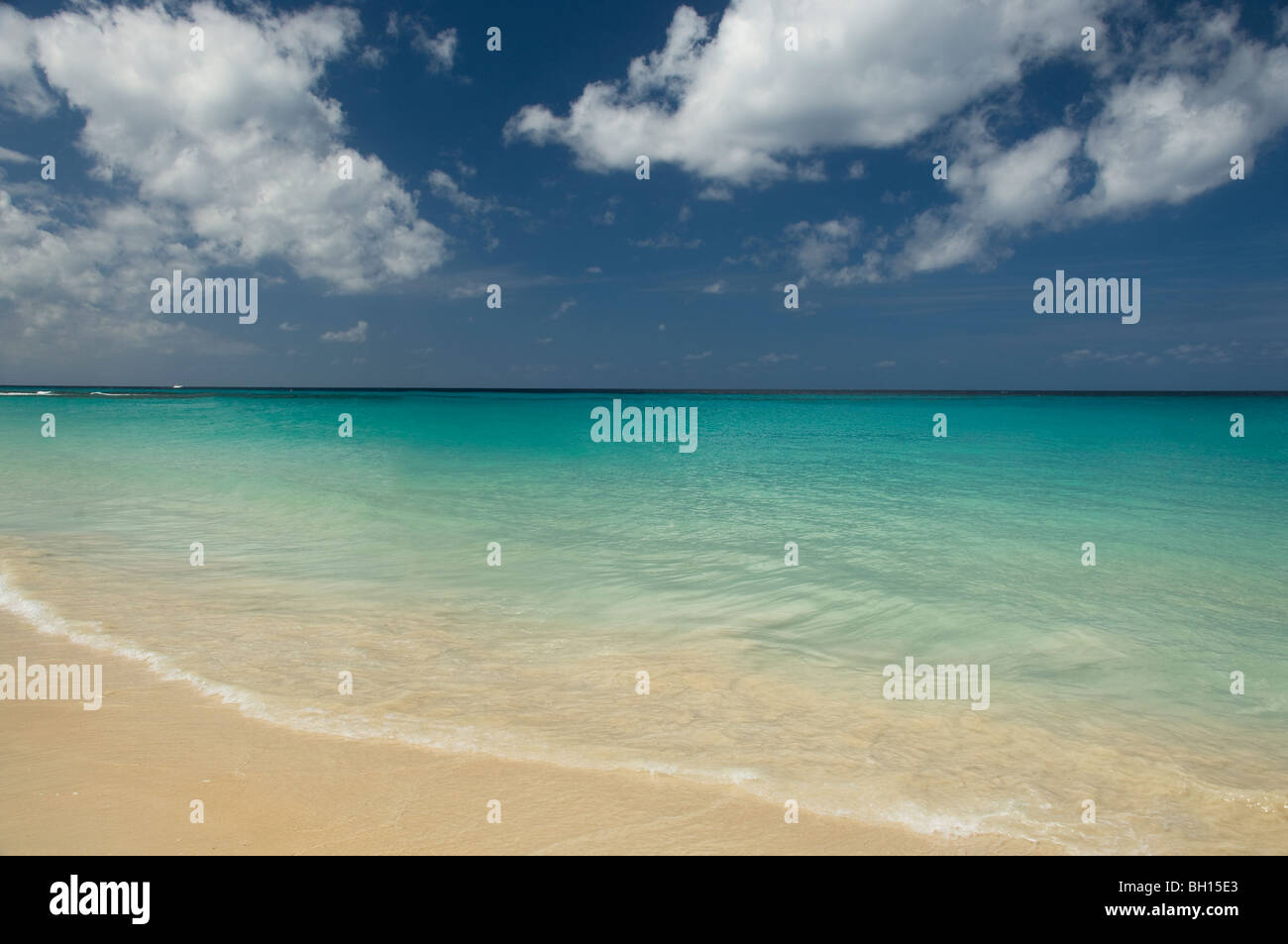 Aqua colored sea and sand on the West Coast of Barbados, The Windward Islands, The Caribbean Stock Photo