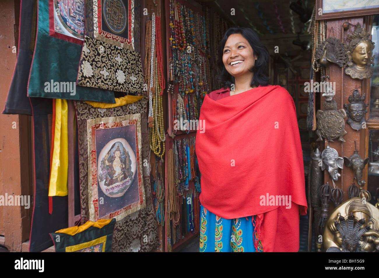 Woman outside a gift shop, Kathmandu, Nepal Stock Photo Alamy