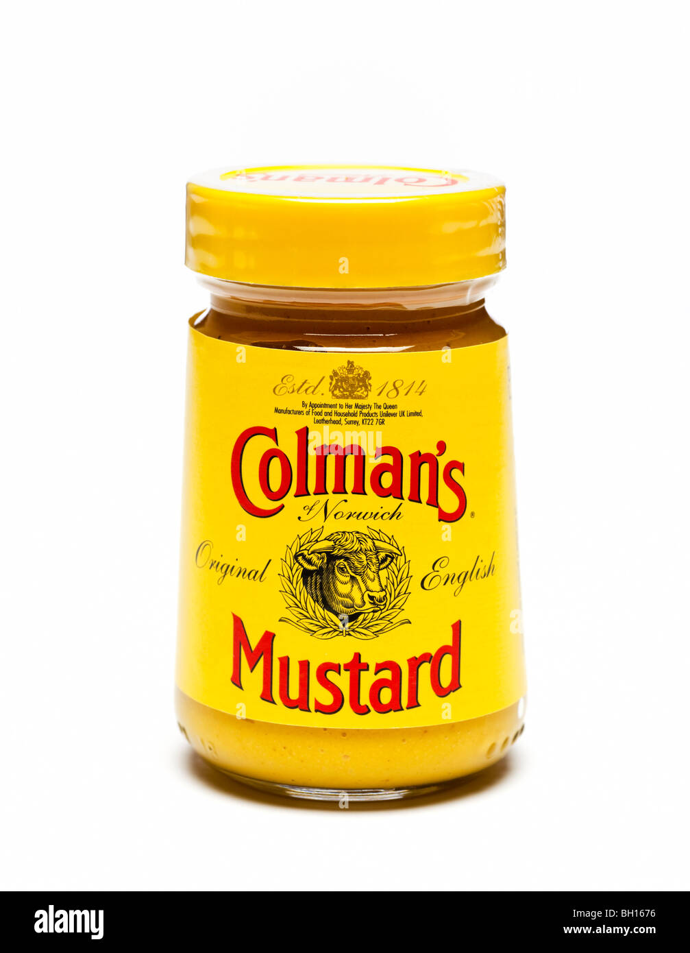 Jar of Colman's English Mustard close up Stock Photo