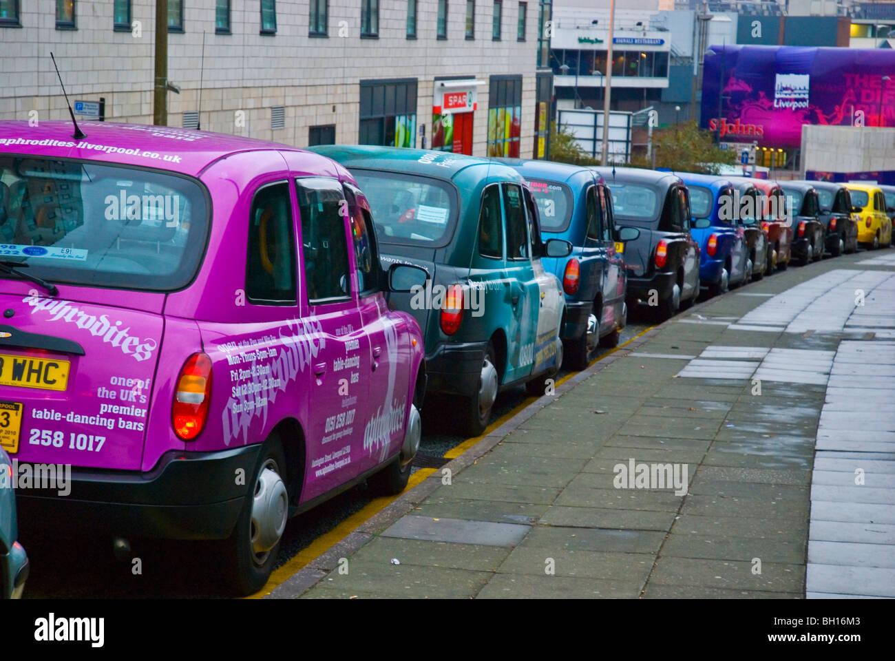 Taxis waiting outside Lime Street station in central Liverpool England UK Europe Stock Photo