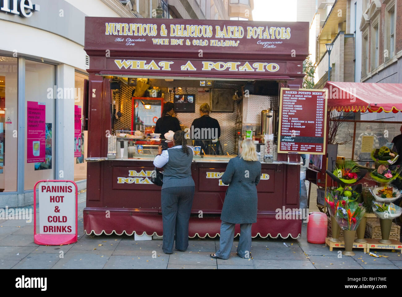 Snack and fast food kiosk central Manchester England UK Europe Stock