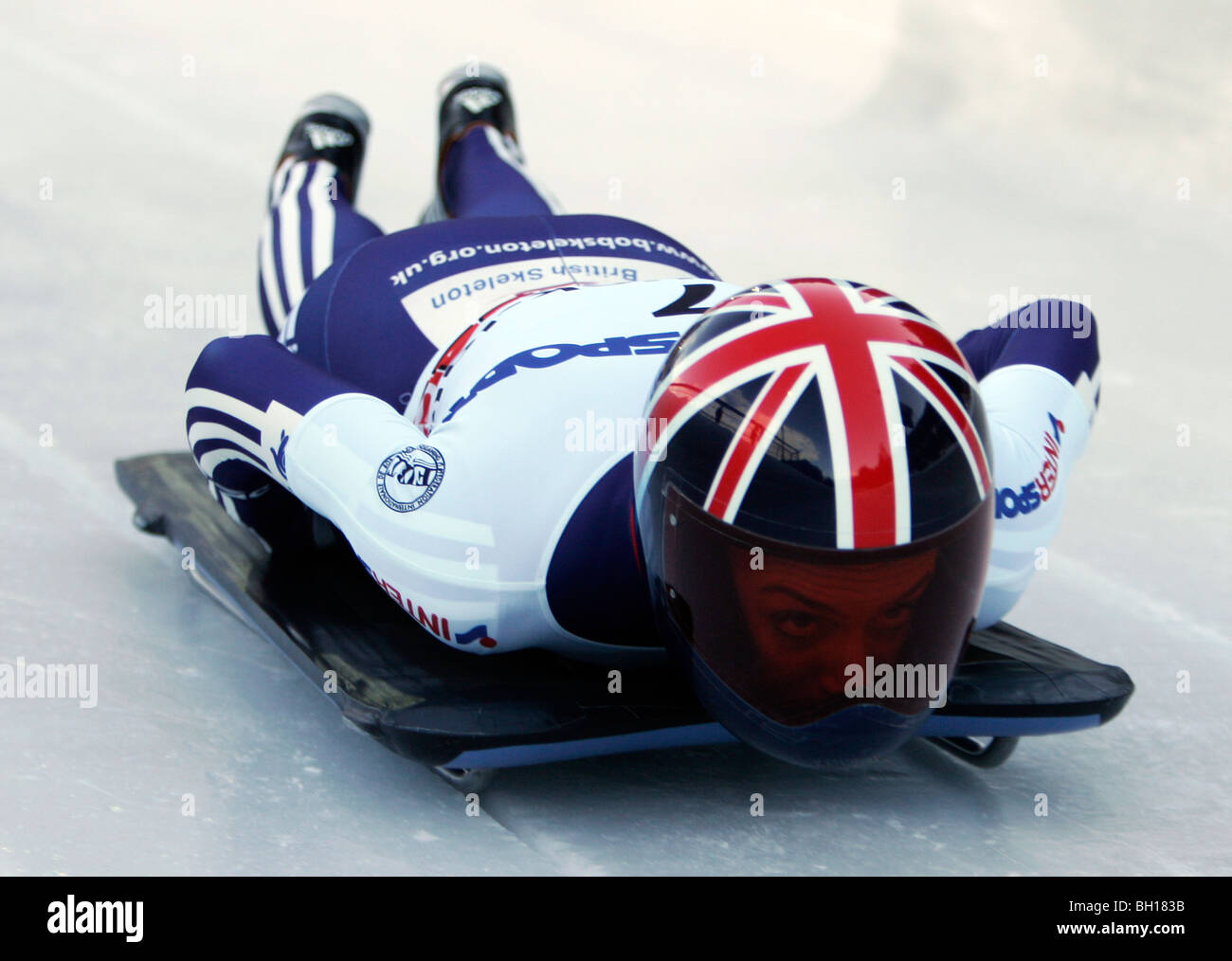 Great Britain Skeleton Athlete in action during the European Championships Held in Igls, Austria Stock Photo
