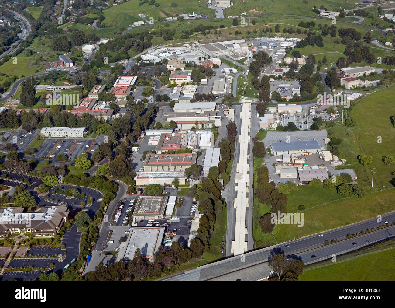 aerial view of  Stanford Linear accelerator venture capital offices Sand Hill Road Stock Photo