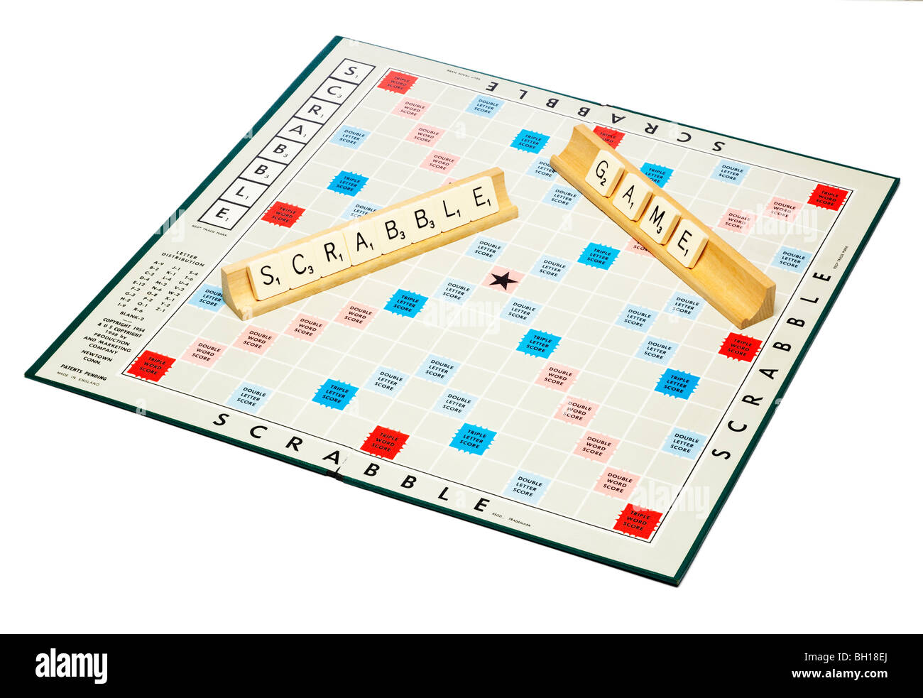 Scrabble board game with scrabble game spelled out Stock Photo