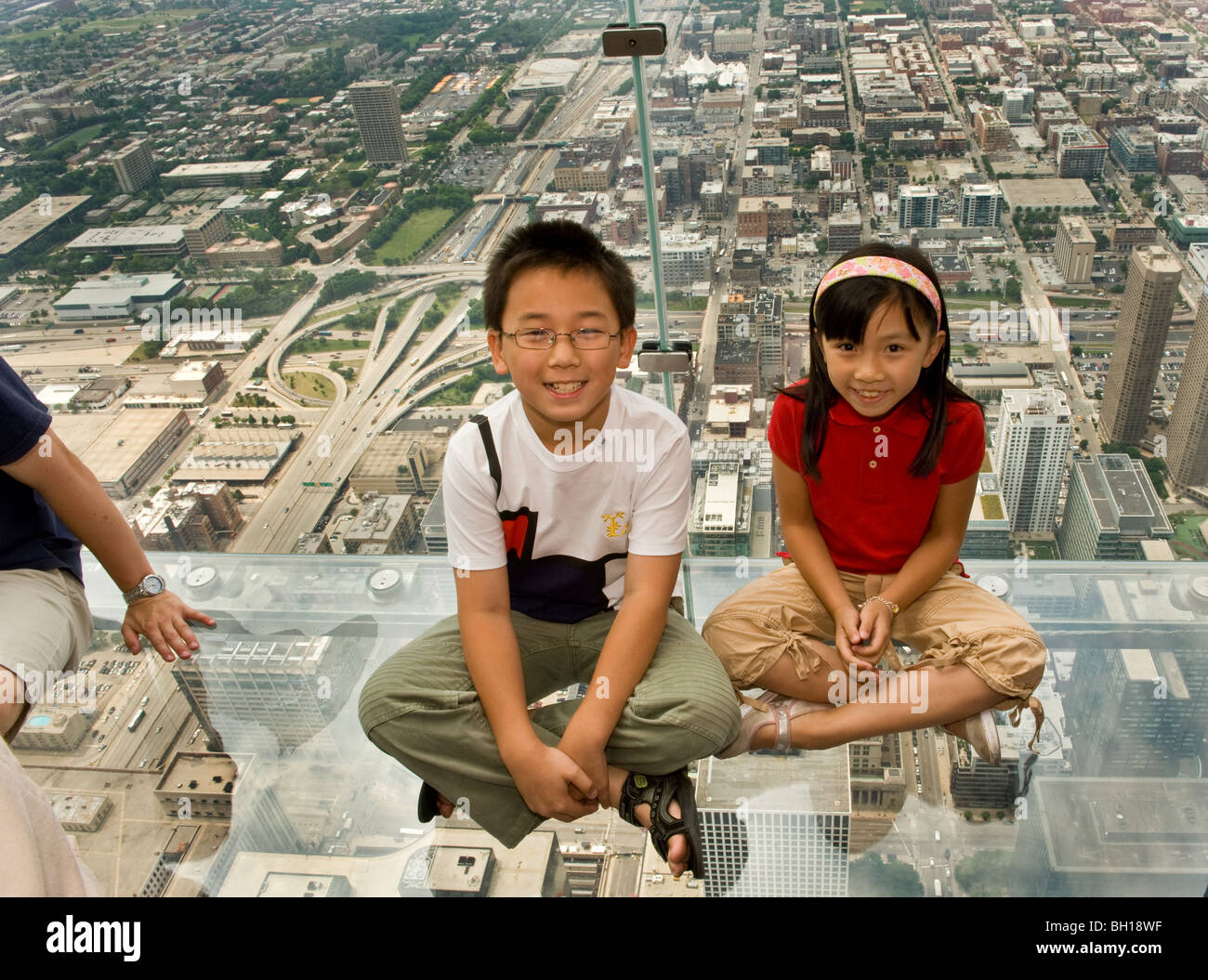 Willis Tower (formerly Sears Tower) in Chicago Illinois, the tallest building in North America, features all-glass viewing ledge Stock Photo