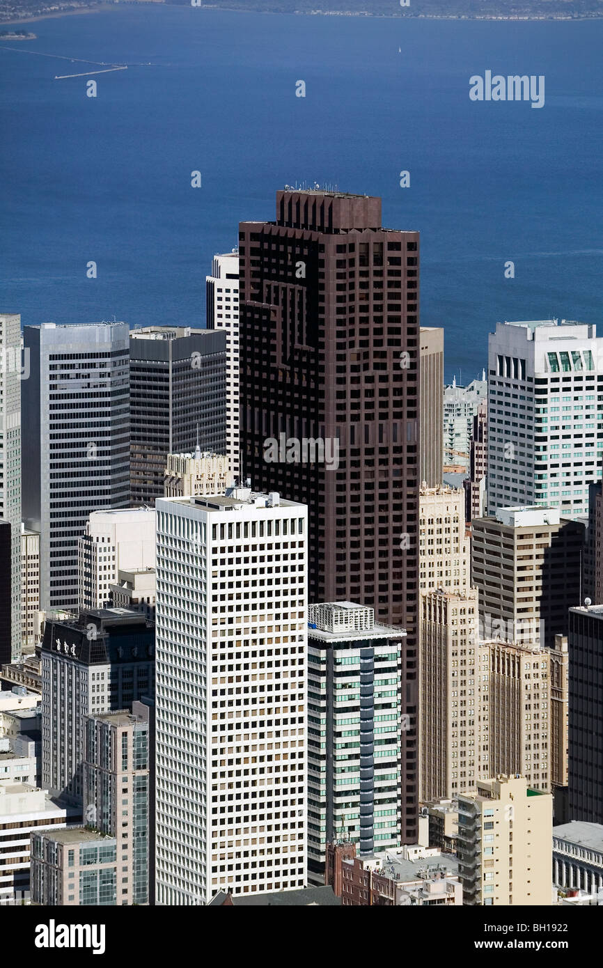 aerial view above Bank of America Center 555 California Street San Francisco Stock Photo