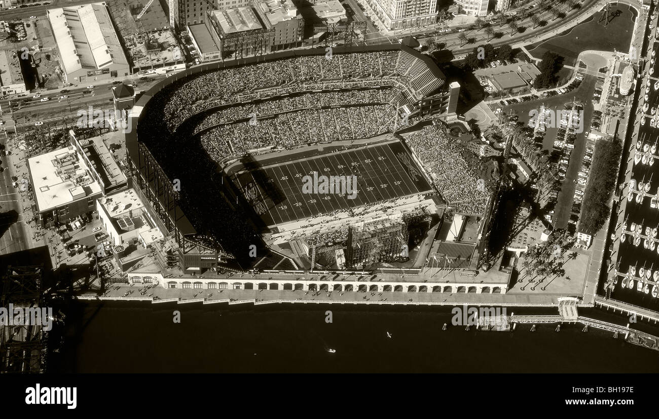 aerial view above XFL football game AT&T stadium San Francisco, CA Stock Photo