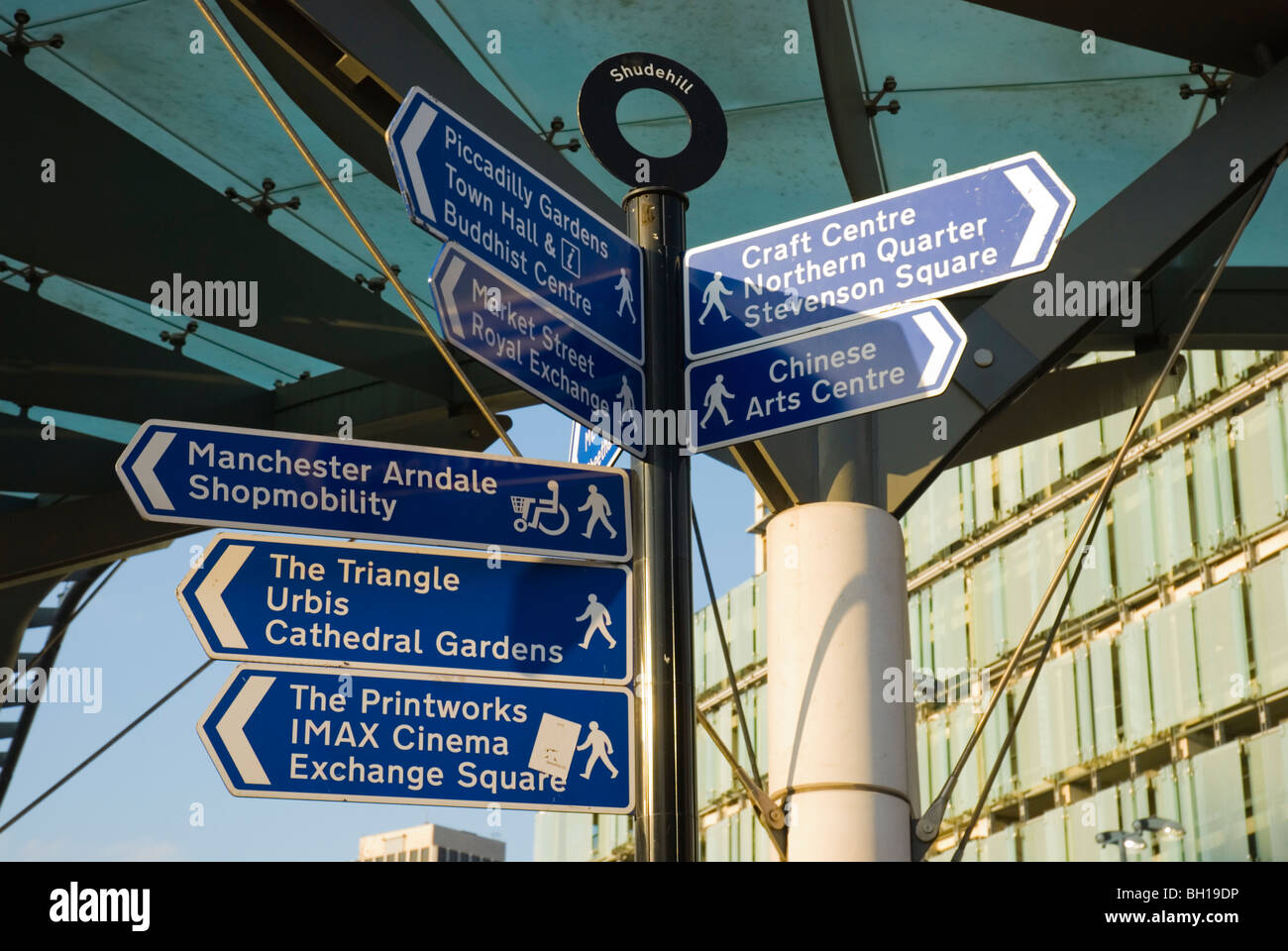 Signpost Shudehill district central Manchester England UK Europe Stock Photo