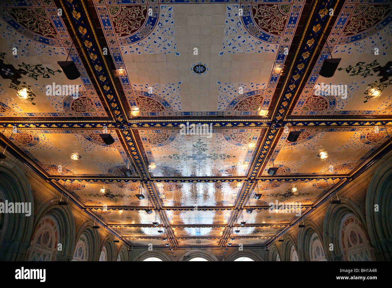 View of the Minton Tiles at Bethesda Terrace Arcade in Central Park, New York City. Stock Photo