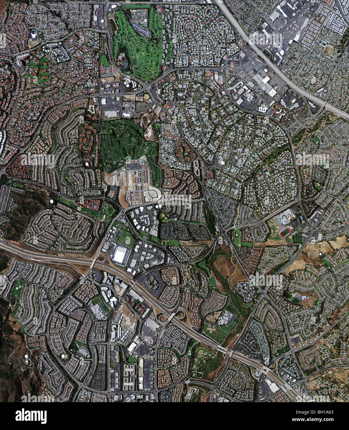 aerial map view above Laguna Hills Orange County California Stock Photo