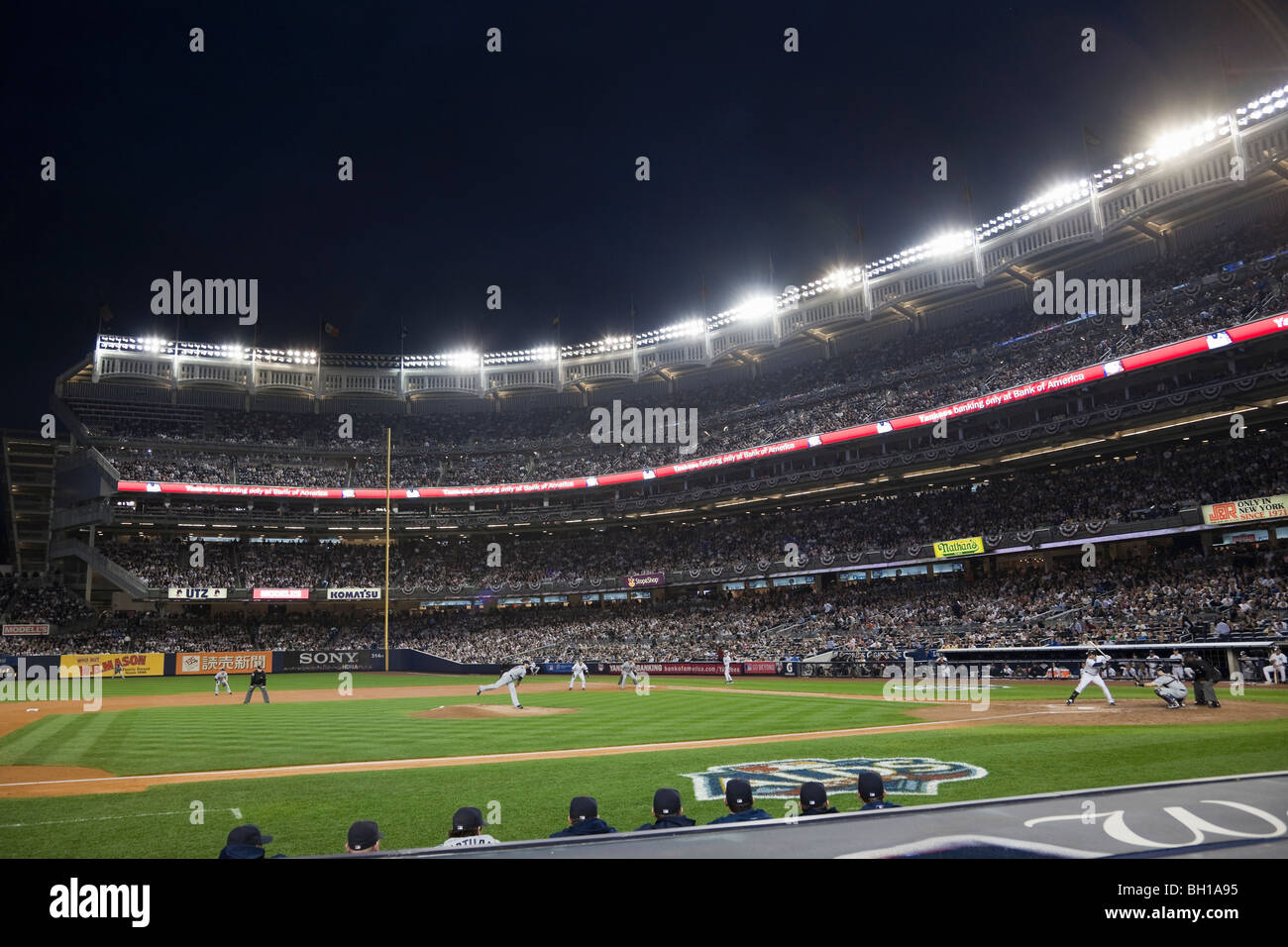 A night play-off baseball game at the new Yankee Stadium in New York City. Stock Photo