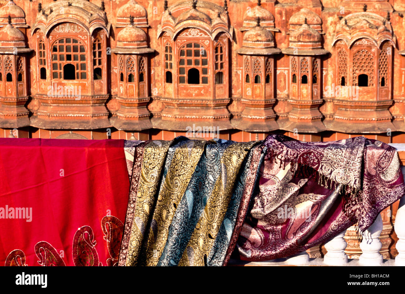Colorful East Indian Silk Fabrics Adorn A Balcony With A View Of