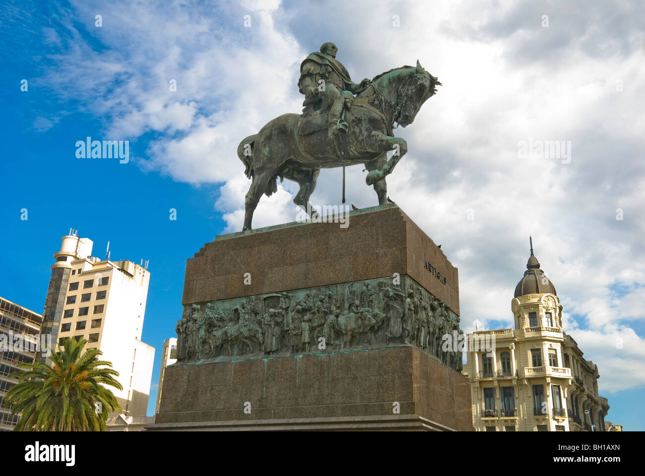 Statue of General Jose Artigas on horseback in Independence Square, Montevideo, Uruguay Stock Photo