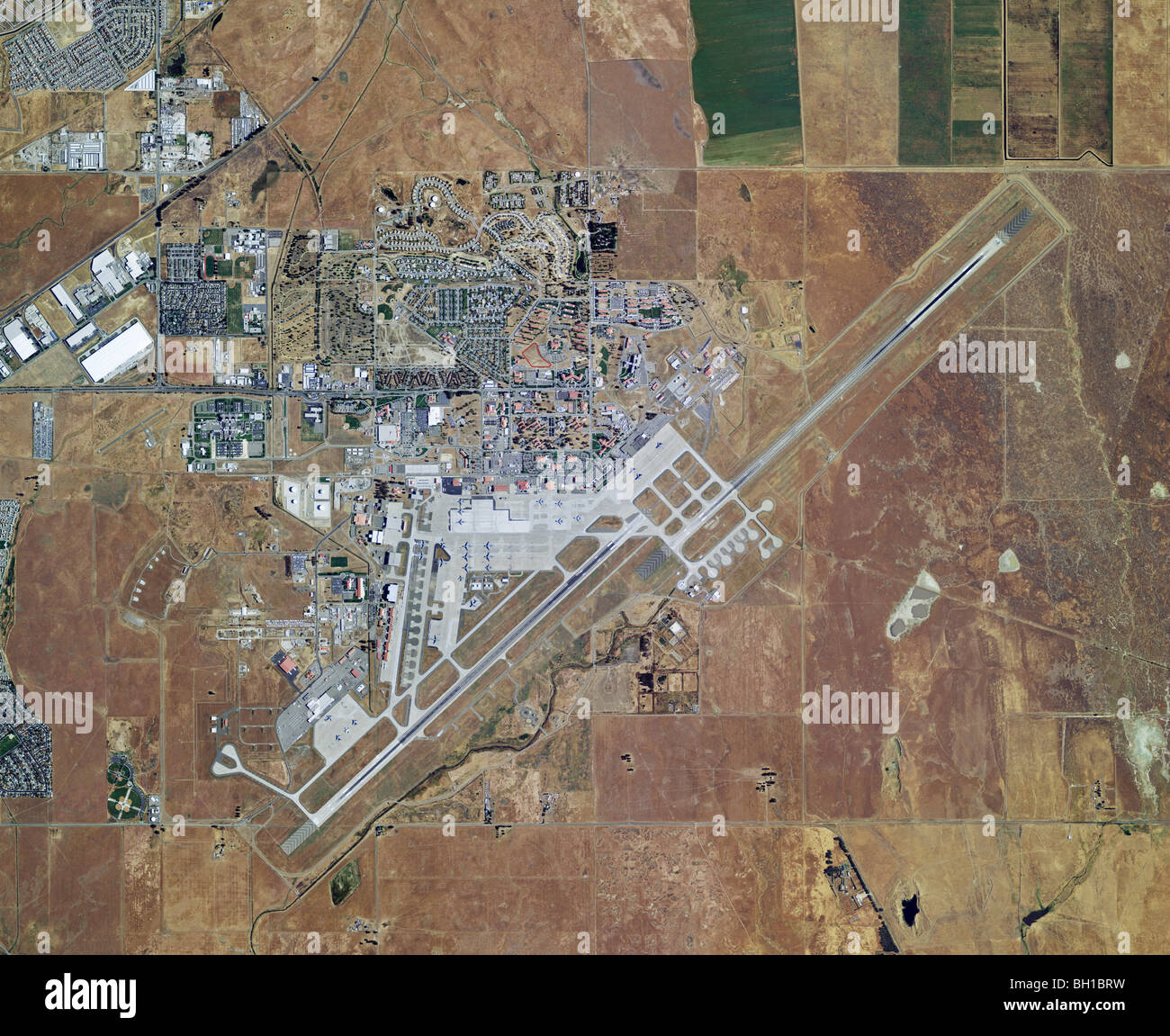 aerial map view above Travis Air Force Base airport Fairfield Solano county California Stock Photo