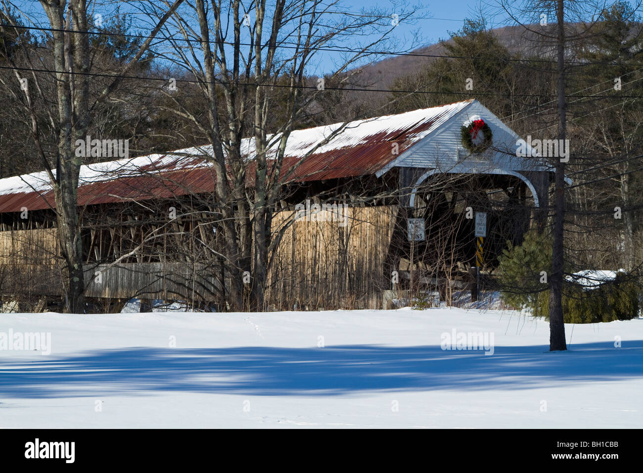 Blair Bridge, a typical New England wooden covered bridge, Campton, New