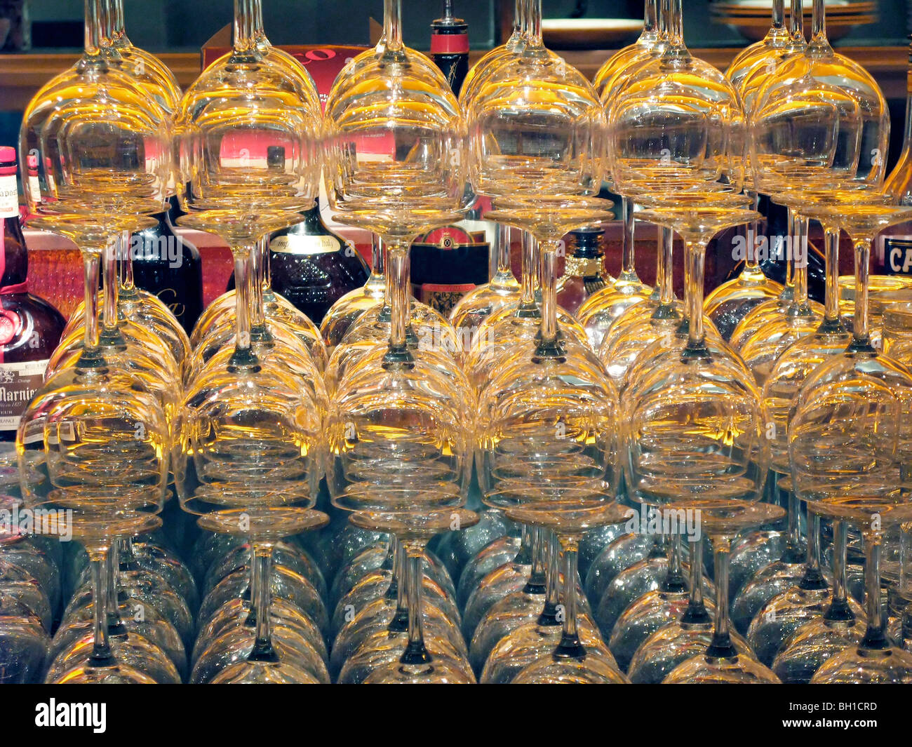 hanging glasses in restaurant Stock Photo Alamy