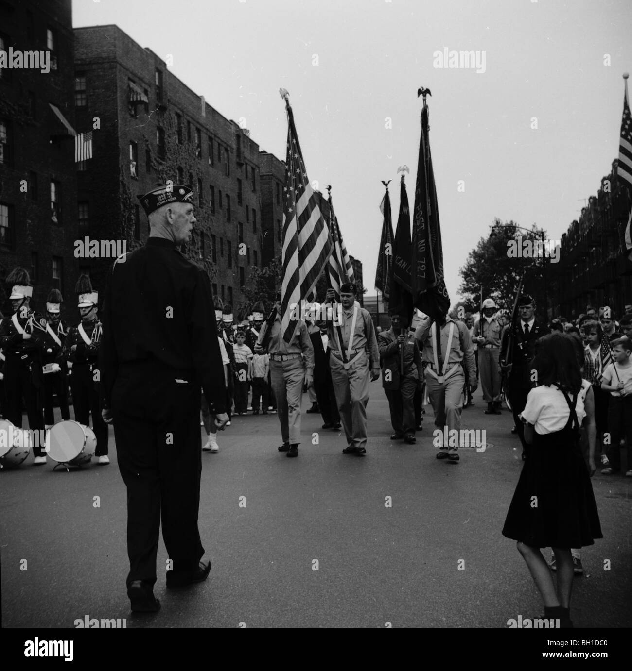 Marching. Members of the VFW and American Legion and members of the