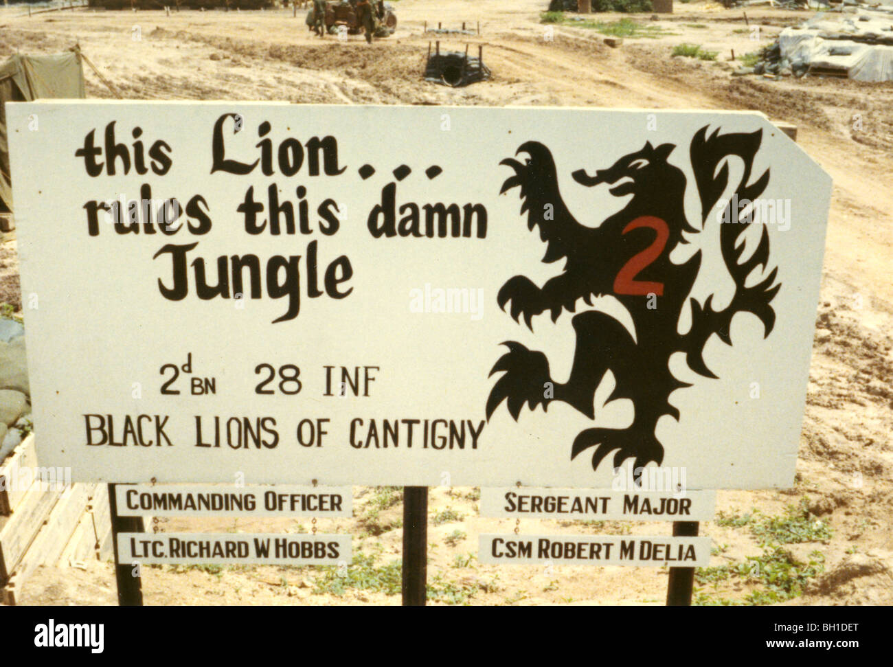Black Lions sign. 2nd Battalion, 28th Inf. Elements of the 1st Infantry Division operate during Vietnam War. Stock Photo