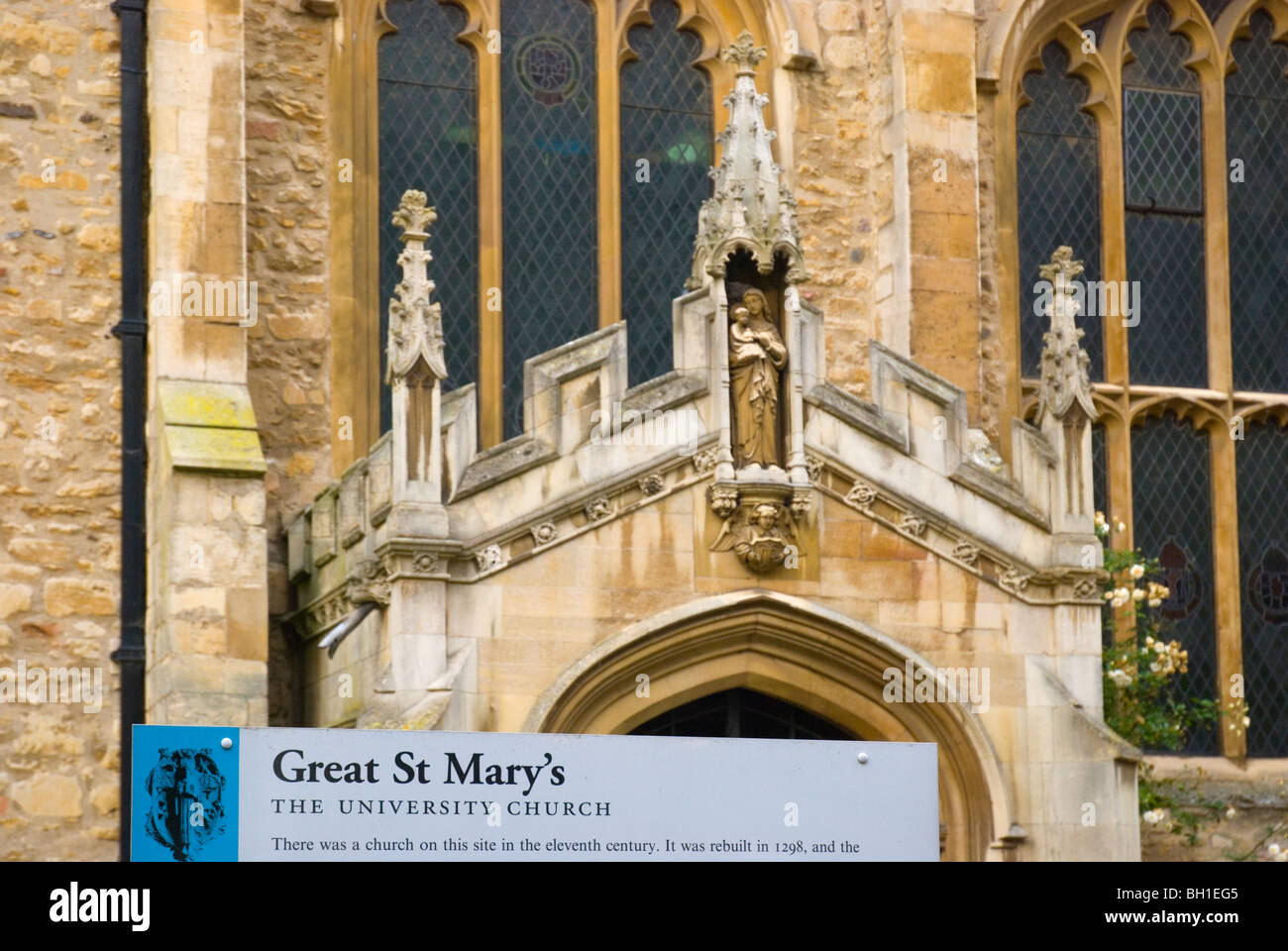 Great St Marys University Church sign and exterior Cambrdige England UK Europe Stock Photo
