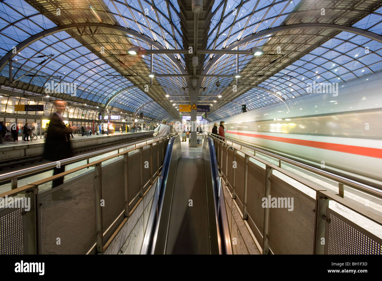 Interior view of the Berlin-Spandau railway station in the evening, Berlin, Germany, Europe Stock Photo