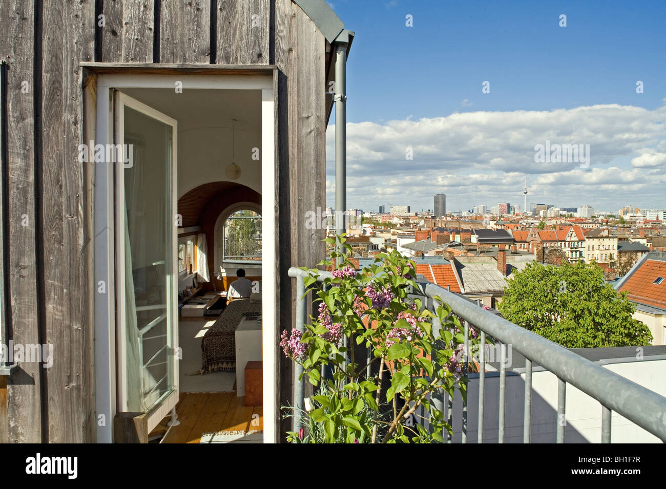 View from a balcony at the roofs of Berlin, Kreuzberg, Berlin, Germany, Europe Stock Photo