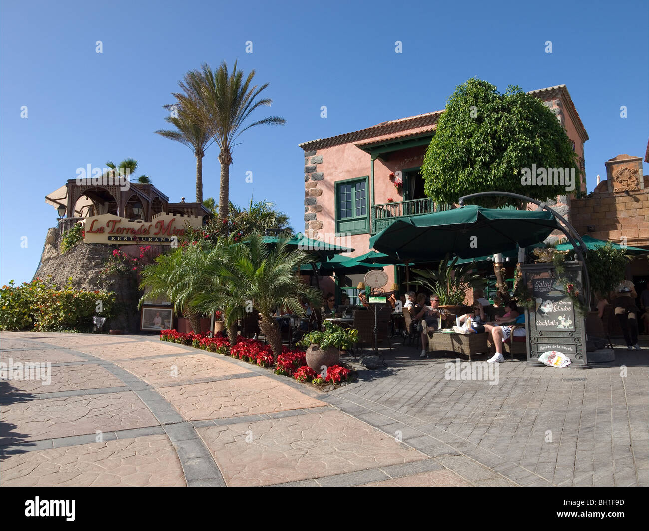 Promenade café at the up market resort of Playa del Duque Costa Adeje South Tenerife Canary Islands Stock Photo
