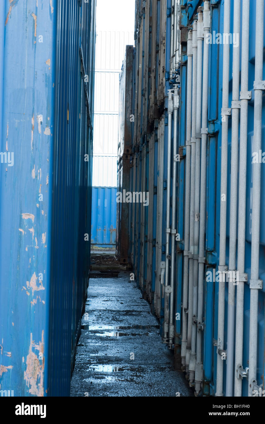Blue Shipping Freight Containers stacked up Stock Photo Alamy