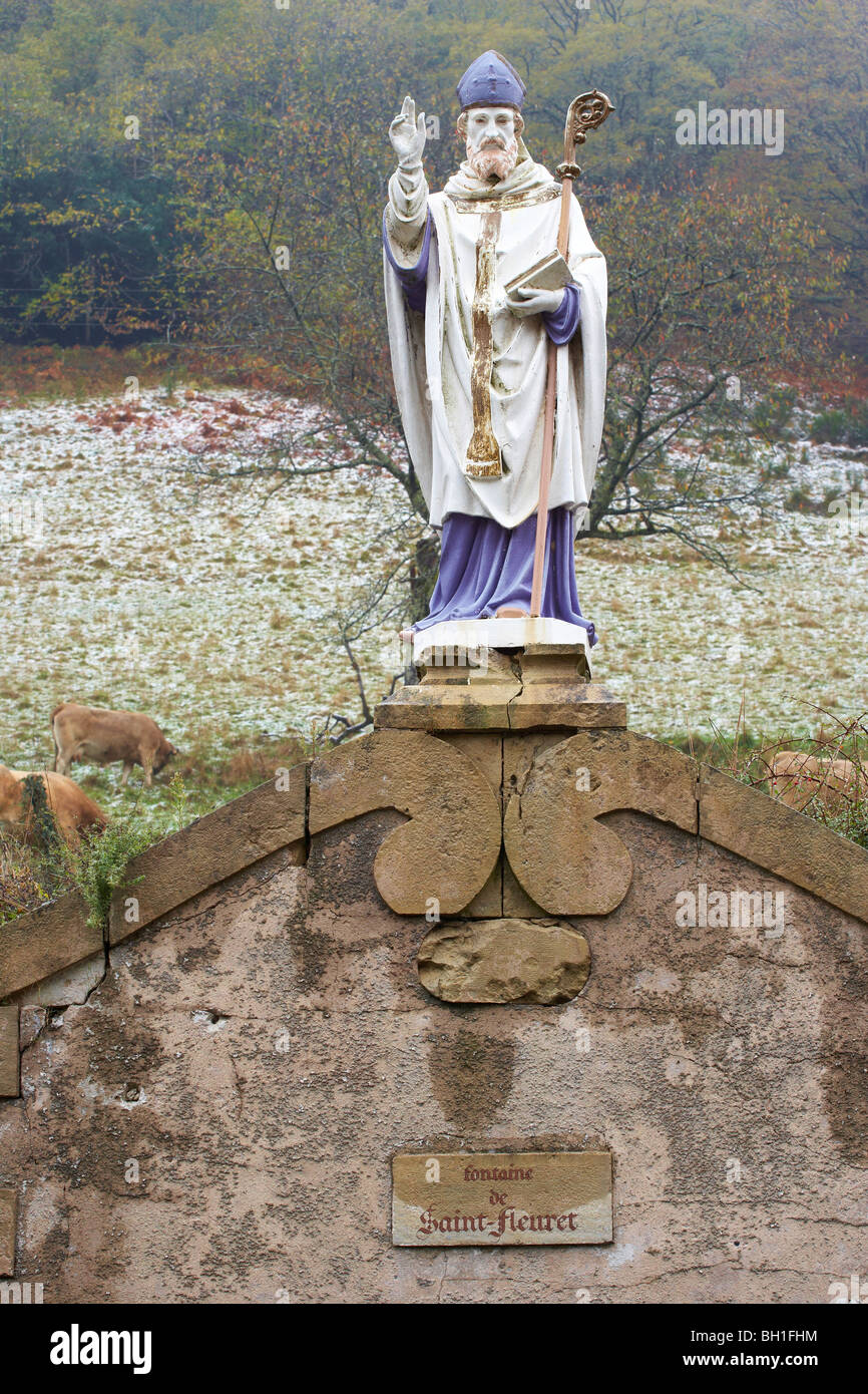 Statue of St Florian, The Way of St. James, Chemins de Saint Jacques, Via Podiensis, Estaing, Dept. Aveyron, Région Midi-Pyrénée Stock Photo