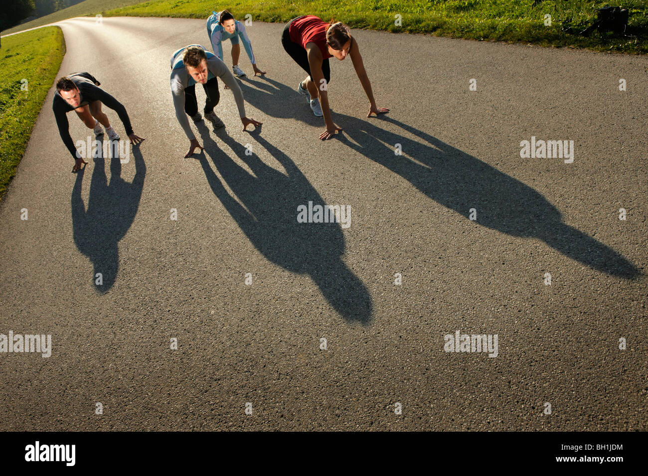Runners starting, Munsing, Bavaria, Germany Stock Photo