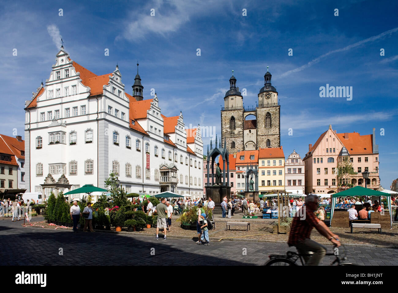 Market square with town hall, St. Mary's church and monuments of Luther and Melanchthon