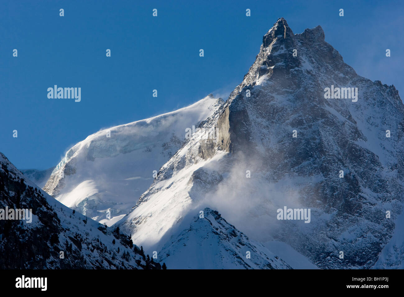 The mountain Le Grand Besso at Zinal in the Winter, canton Wallis, Valais, Switzerland, Alps Stock Photo