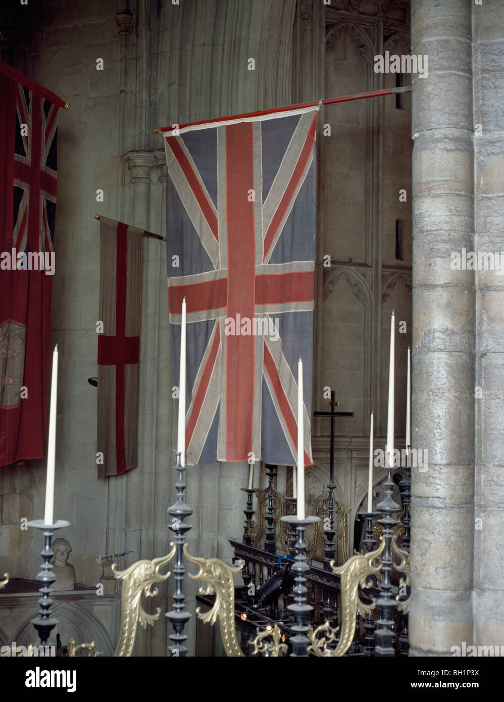 Westminster Abbey : Union Jack flag which covered the coffin of the Unknown Warrior on its way to the Abbey for burial in 1920 Stock Photo
