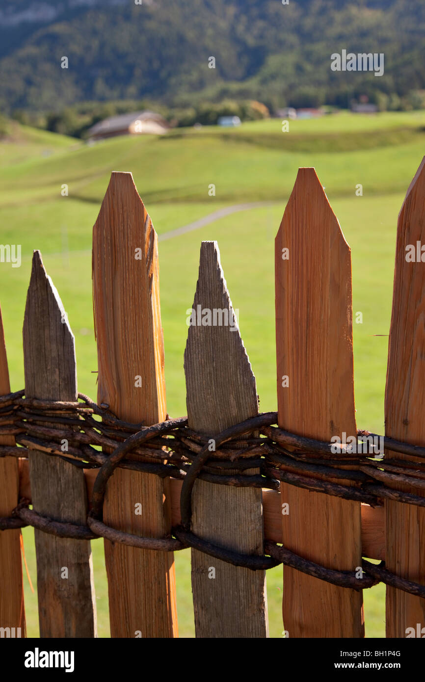 Wooden fencing in the Dolomites Stock Photo