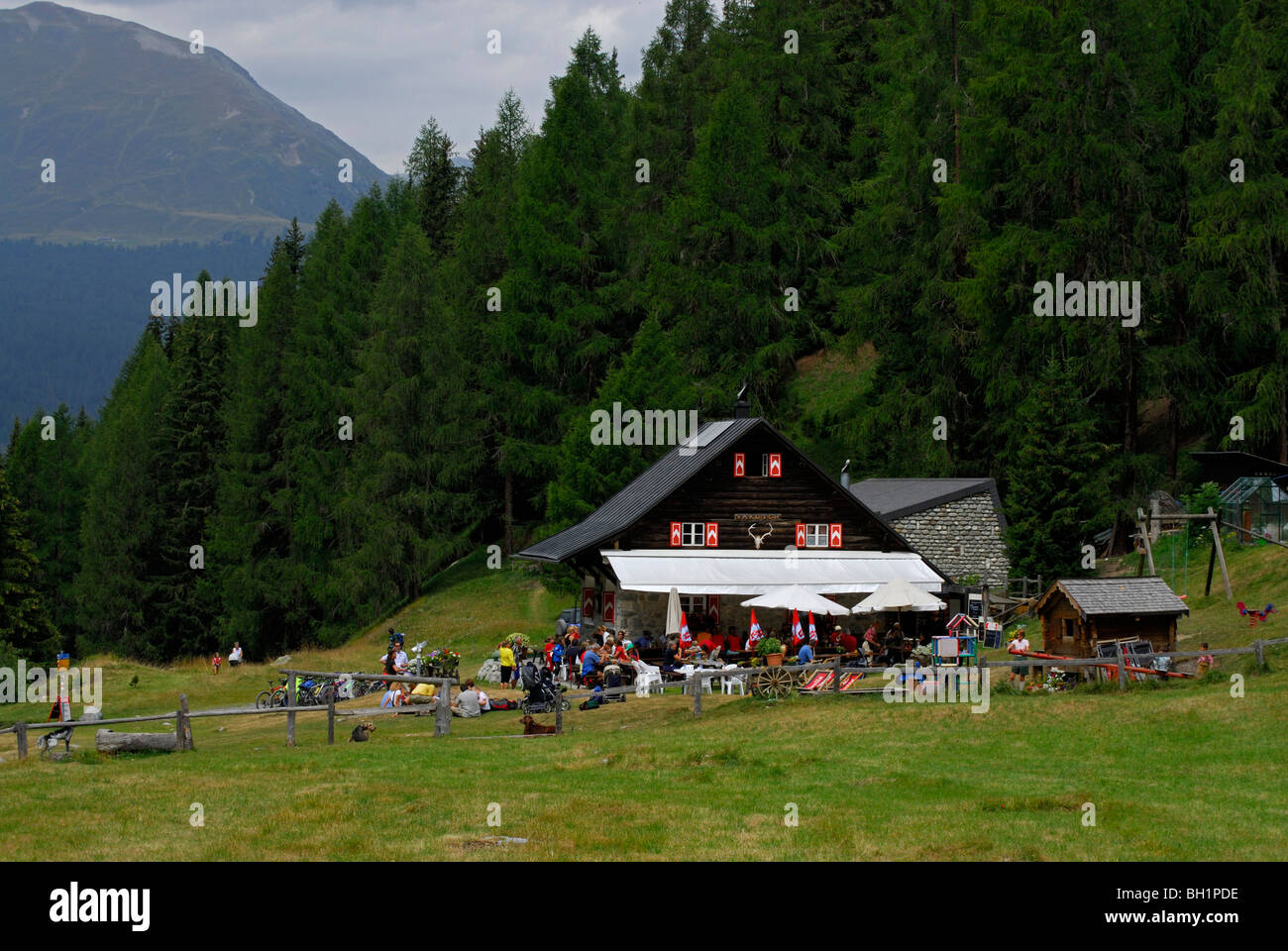 lodge Parkhuette Varusch, Val Trupchun, Swiss National Parc, Engadin, Grisons, Switzerland Stock Photo