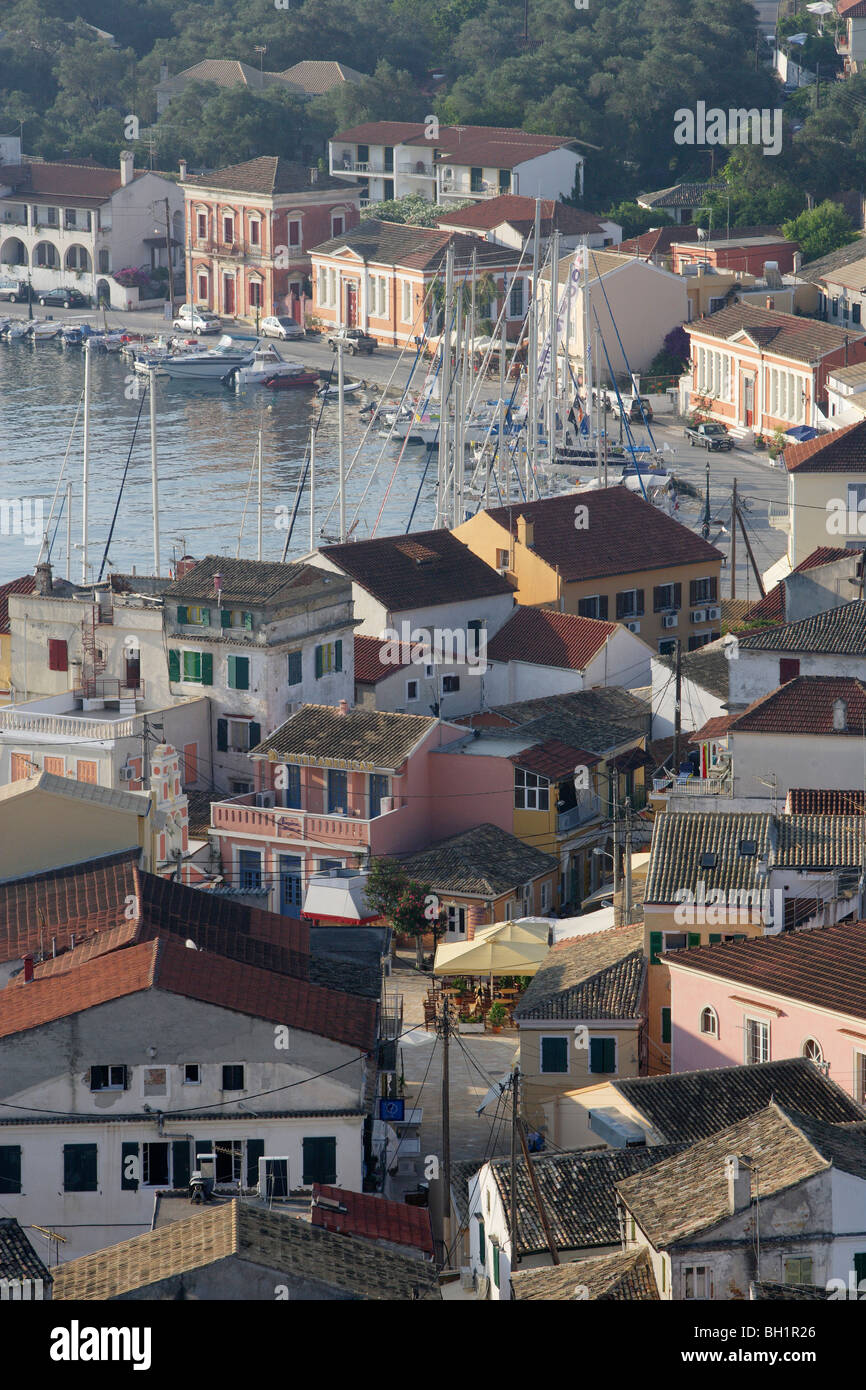 View over the roofs of port Gaios, Paxos, Ionian Islands, Greece Stock Photo