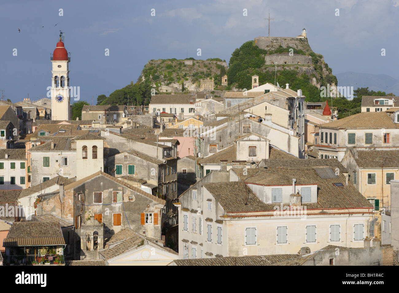 View over the roofs of the district of Ambiello at the old citadel, Corfu, Ionian Islands, Greece Stock Photo