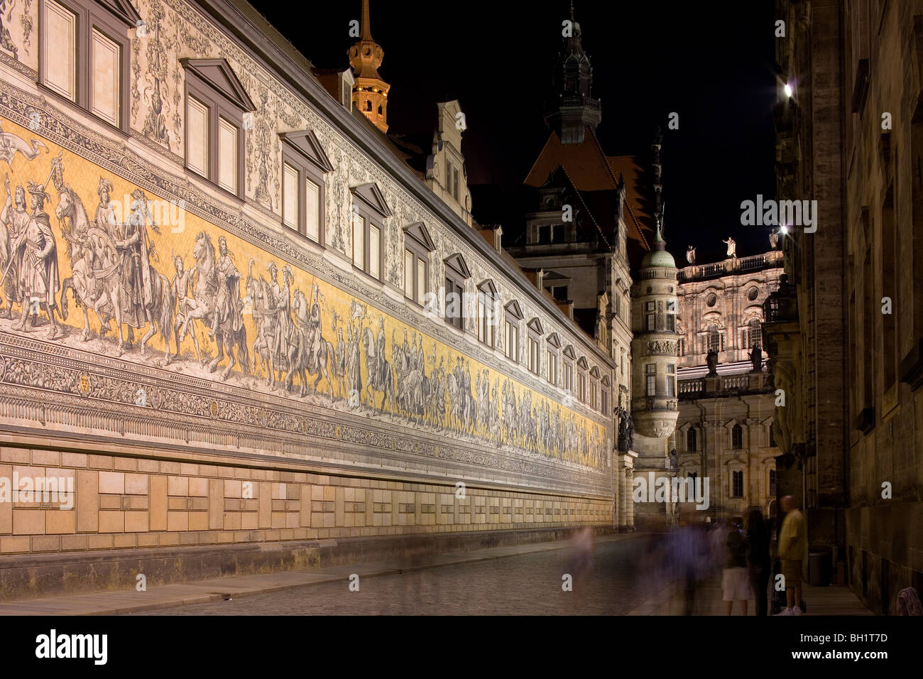 Furstenzug (Procession Of Princes) in the evening, Dresden, Saxony, Germany Stock Photo