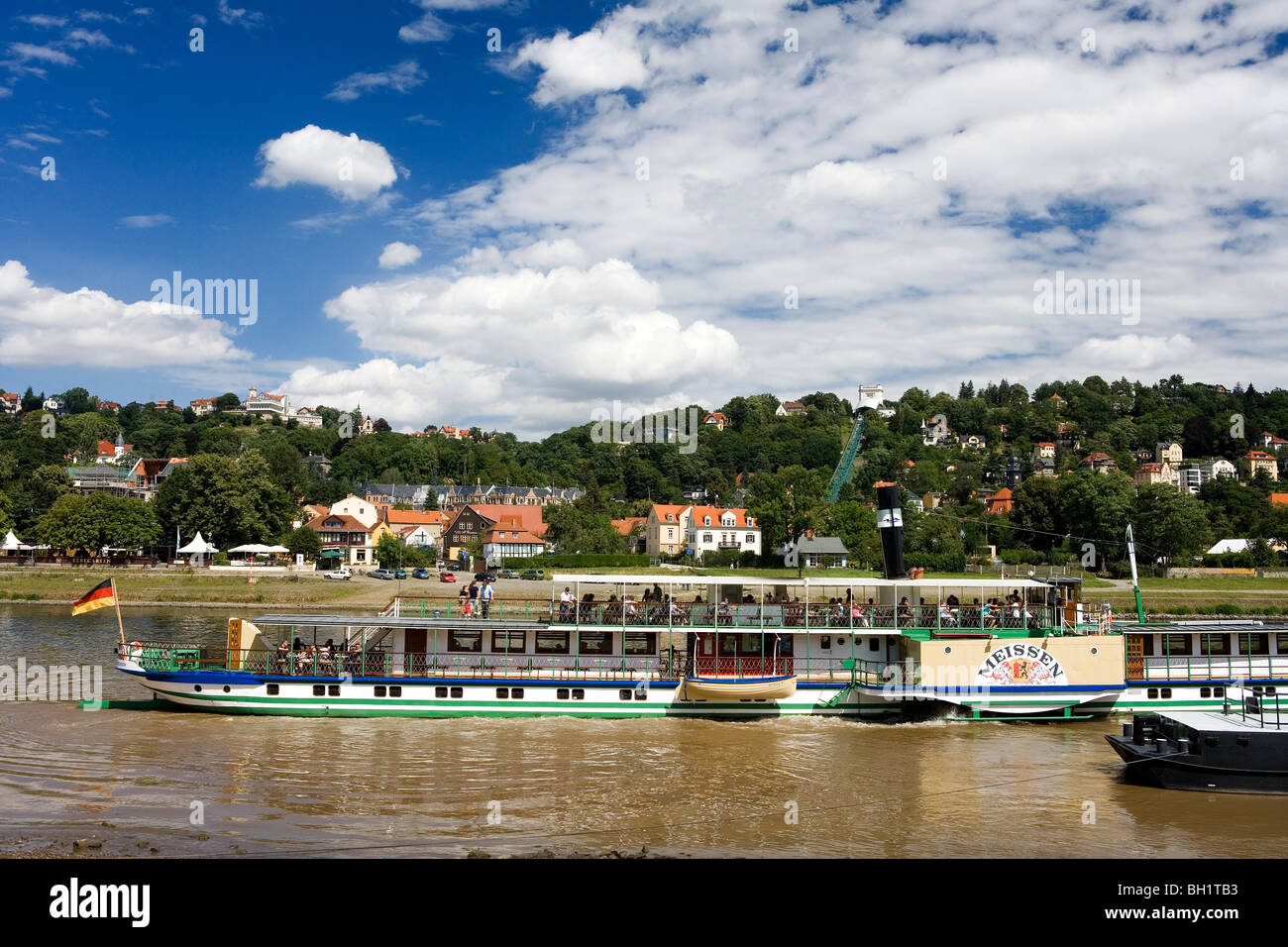 View over river Elbe to Loschwitz, Dresden, Saxony, Germany Stock Photo