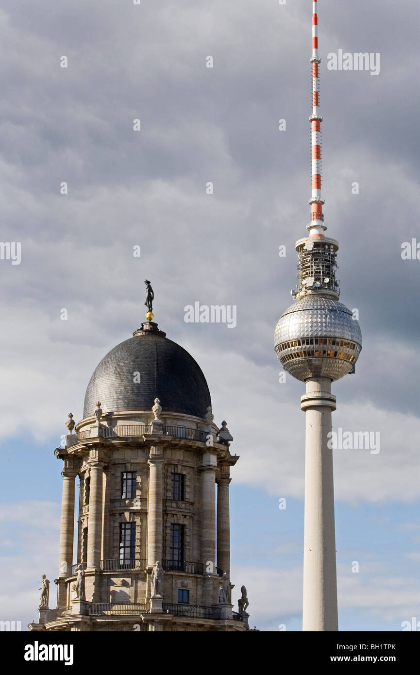 TV tower Berlin, Alexanderplatz, and the Stadthaus, Berlin, Germany Stock Photo
