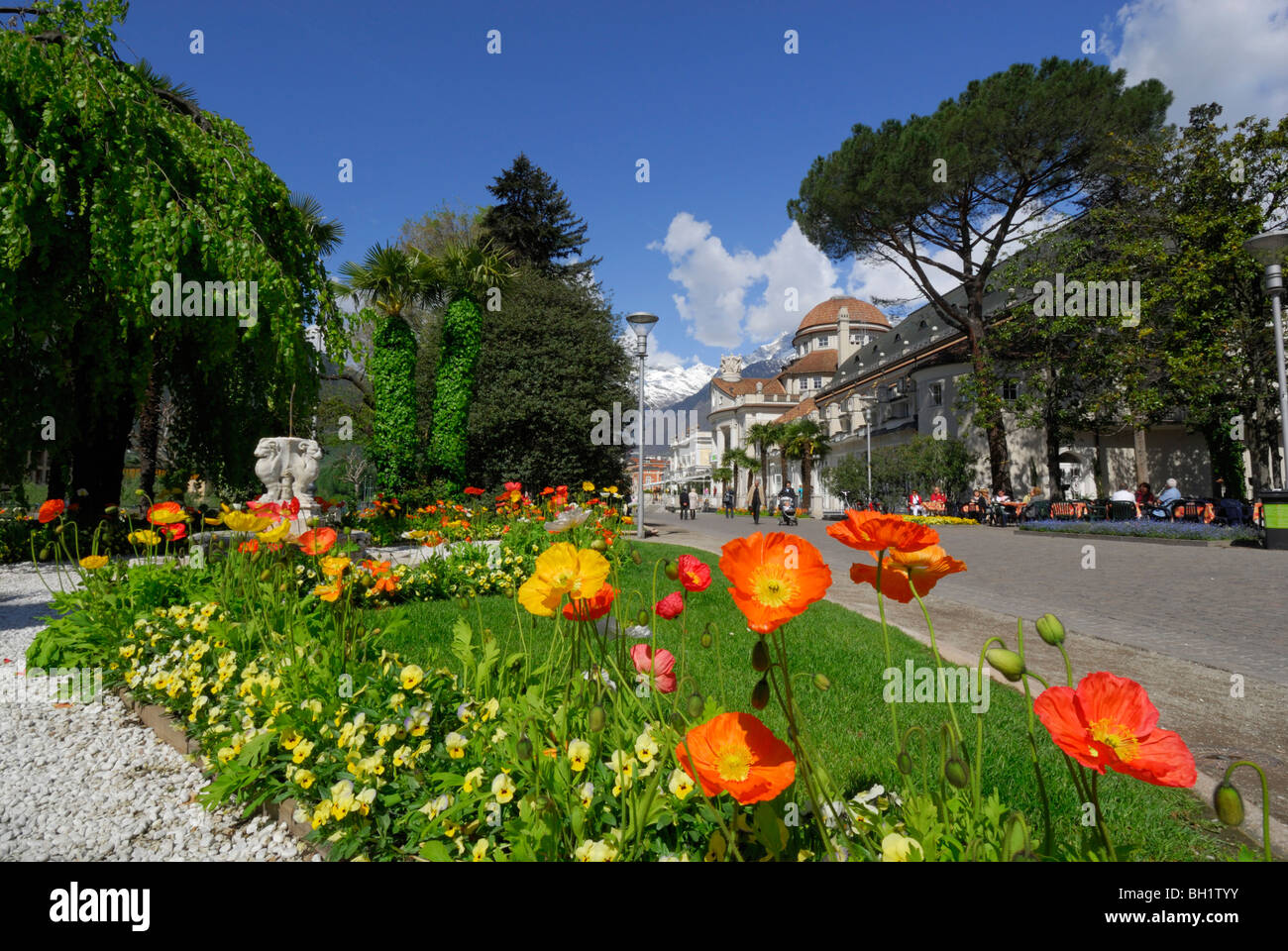 spa gardens of Meran, Vinschgau, South Tyrol, Italy Stock Photo