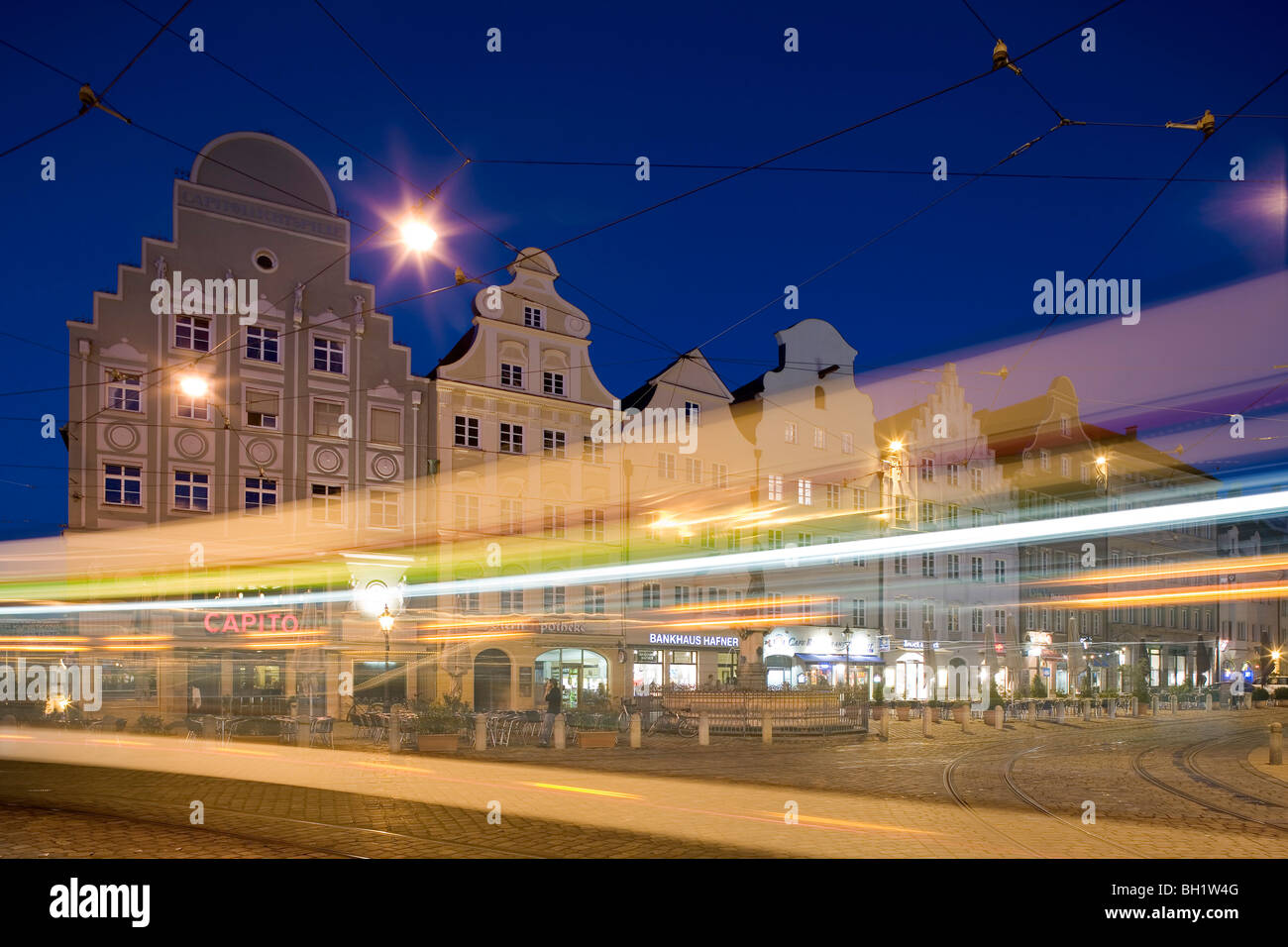 Moritzplatz at night, market square in the old town of Augsburg, Augsburg, Bavaria, Germany, Europe Stock Photo
