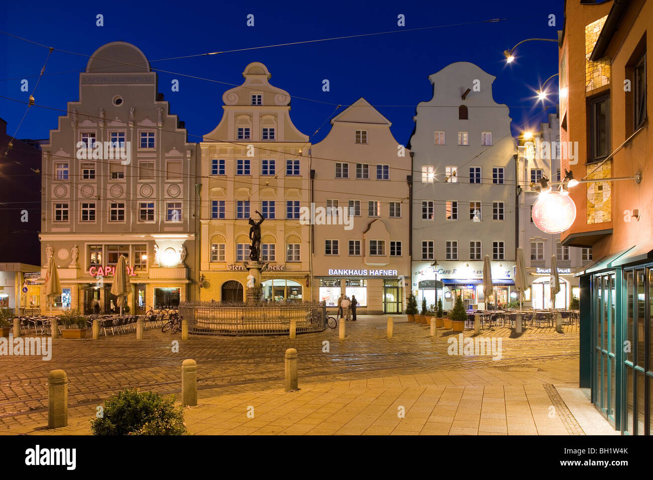 Moritzplatz at night, market square in the old town of Augsburg, Augsburg, Bavaria, Germany, Europe Stock Photo
