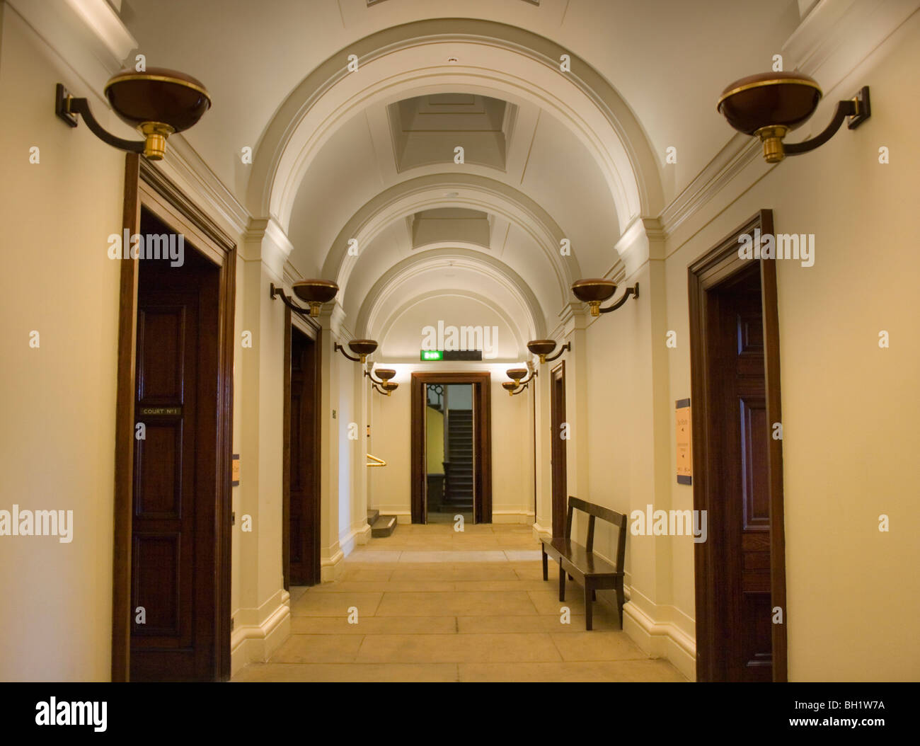 Elegant hallway with ornate arched ceiling and cornice work Stock Photo