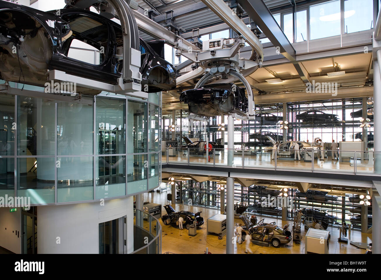 The transparent factory, automobile production plant owned by Volkswagen, modern factory designed to make the production line vi Stock Photo